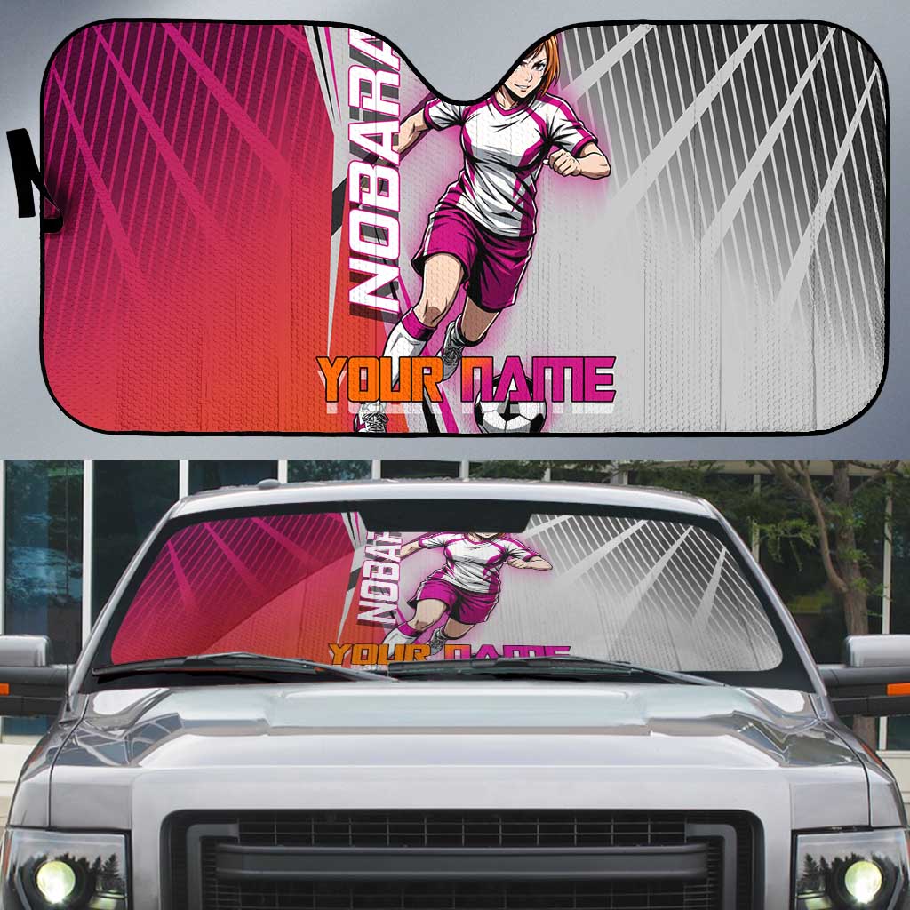 Personalized Nobara Kugisaki Jujutsu Kaisen Auto Sun Shade with Pink Orange Gradient and Action Kick Pose