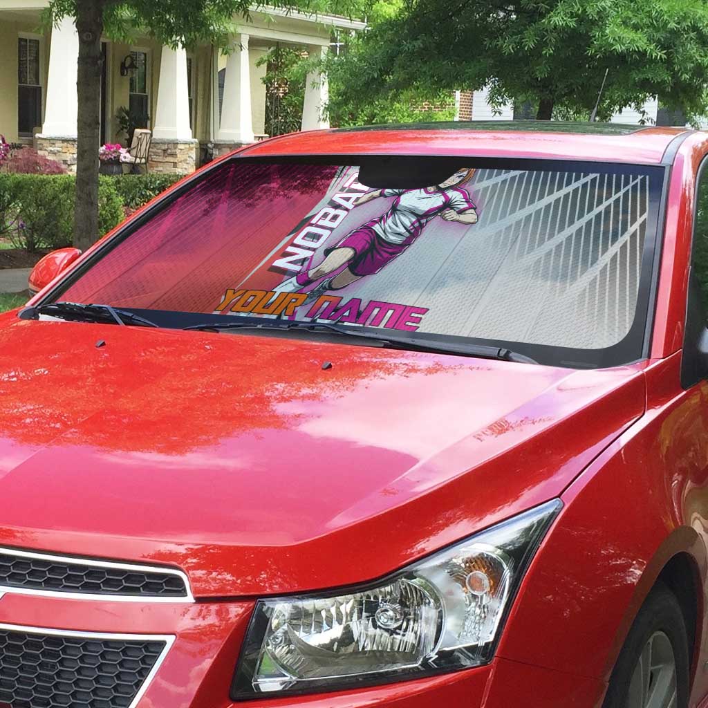 Personalized Nobara Kugisaki Jujutsu Kaisen Auto Sun Shade with Pink Orange Gradient and Action Kick Pose
