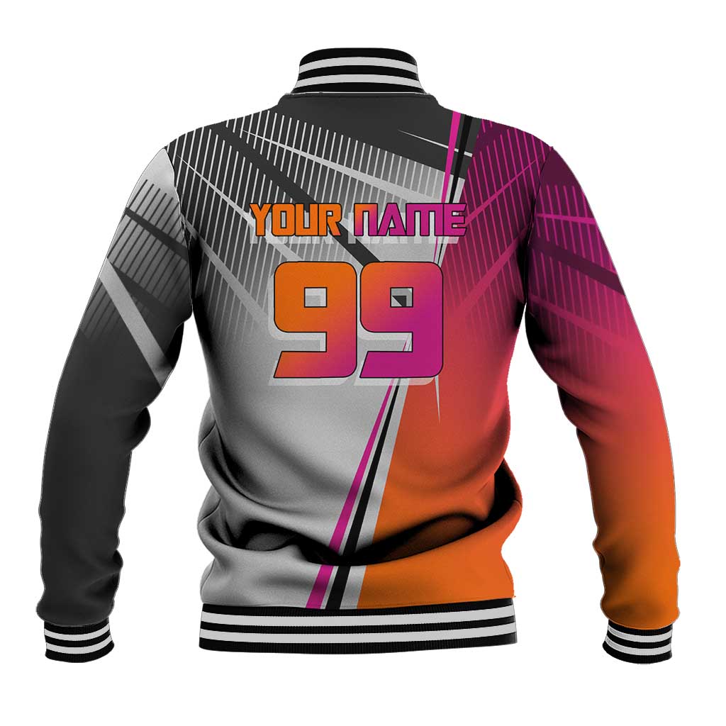 Personalized Nobara Kugisaki Jujutsu Kaisen Baseball Jacket with Pink Orange Gradient and Action Kick Pose