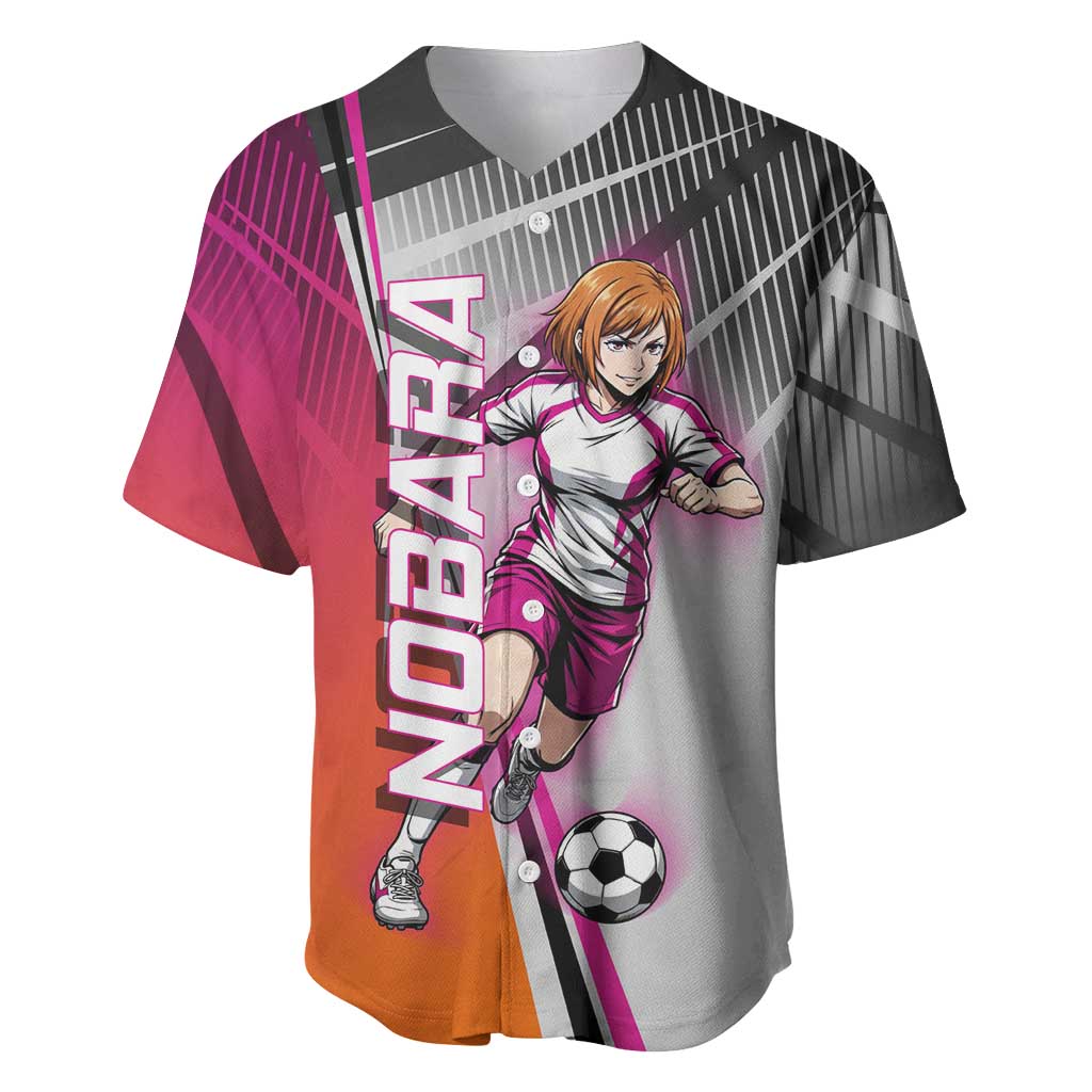 Personalized Nobara Kugisaki Jujutsu Kaisen Baseball Jersey with Pink Orange Gradient and Action Kick Pose