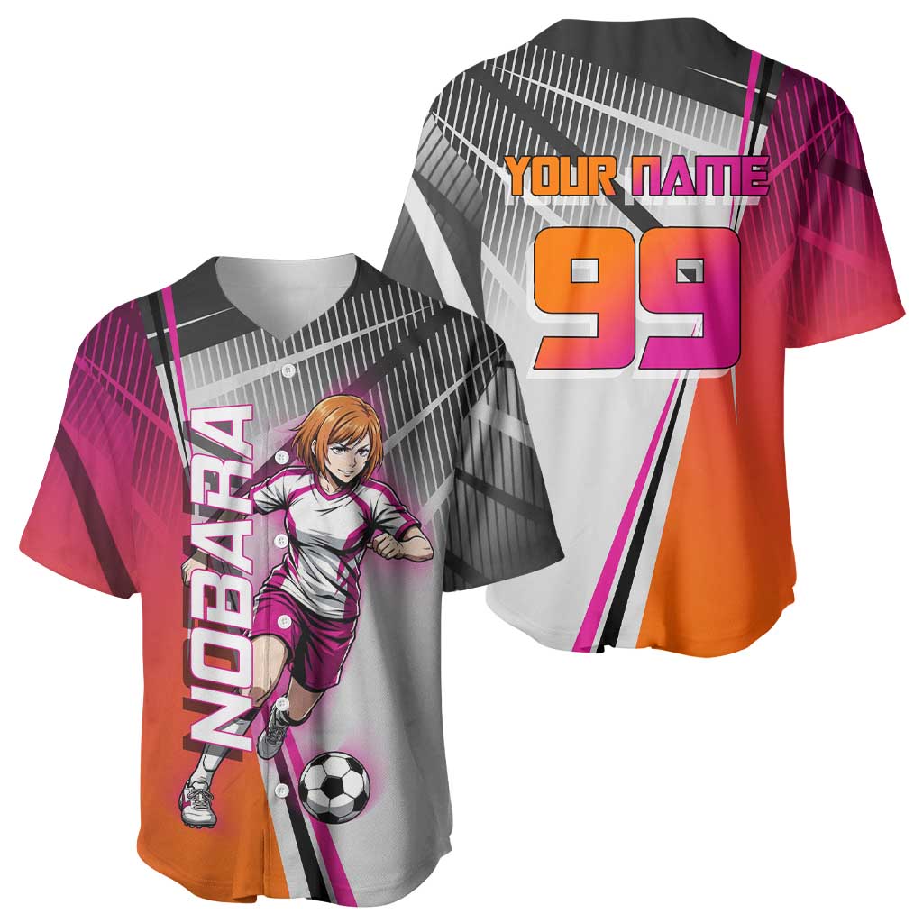Personalized Nobara Kugisaki Jujutsu Kaisen Baseball Jersey with Pink Orange Gradient and Action Kick Pose