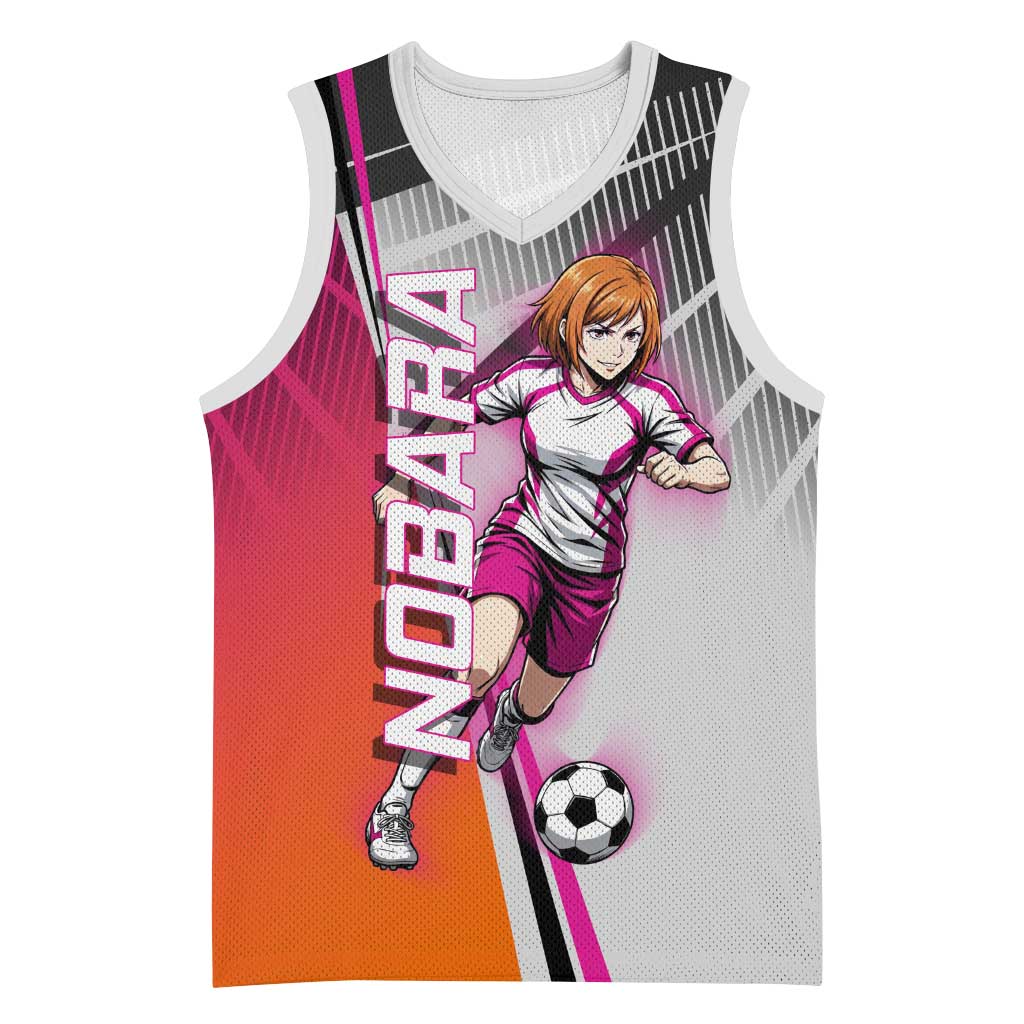 Personalized Nobara Kugisaki Jujutsu Kaisen Basketball Jersey with Pink Orange Gradient and Action Kick Pose