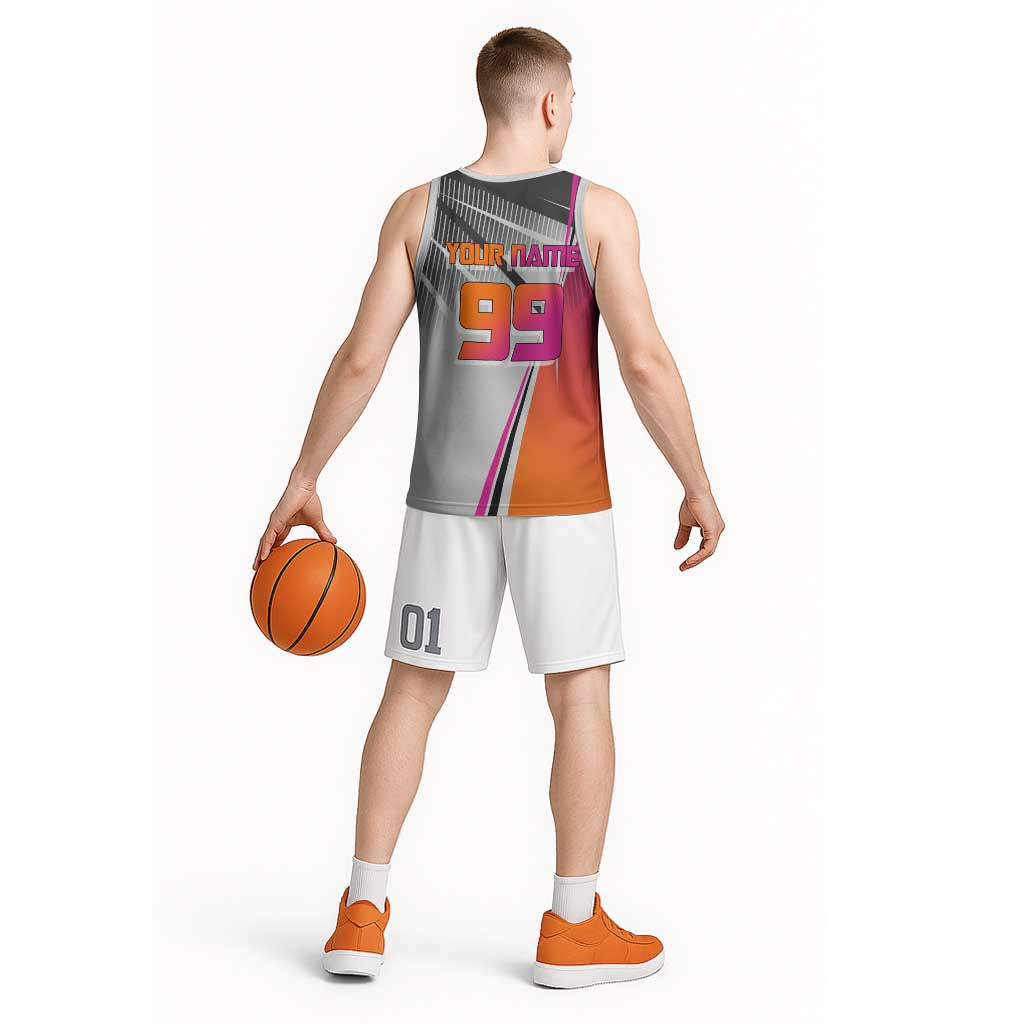 Personalized Nobara Kugisaki Jujutsu Kaisen Basketball Jersey with Pink Orange Gradient and Action Kick Pose