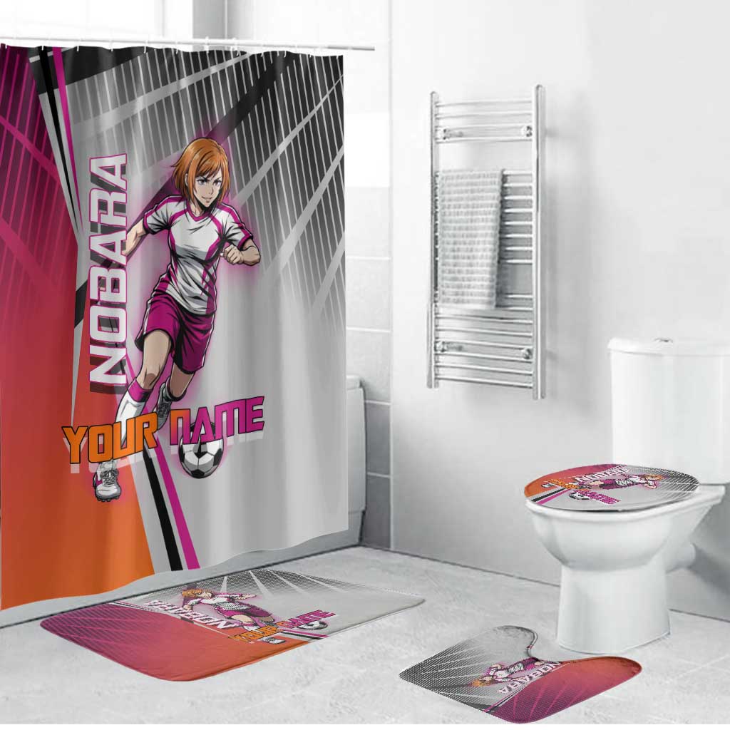 Personalized Nobara Kugisaki Jujutsu Kaisen Bathroom Set with Pink Orange Gradient and Action Kick Pose