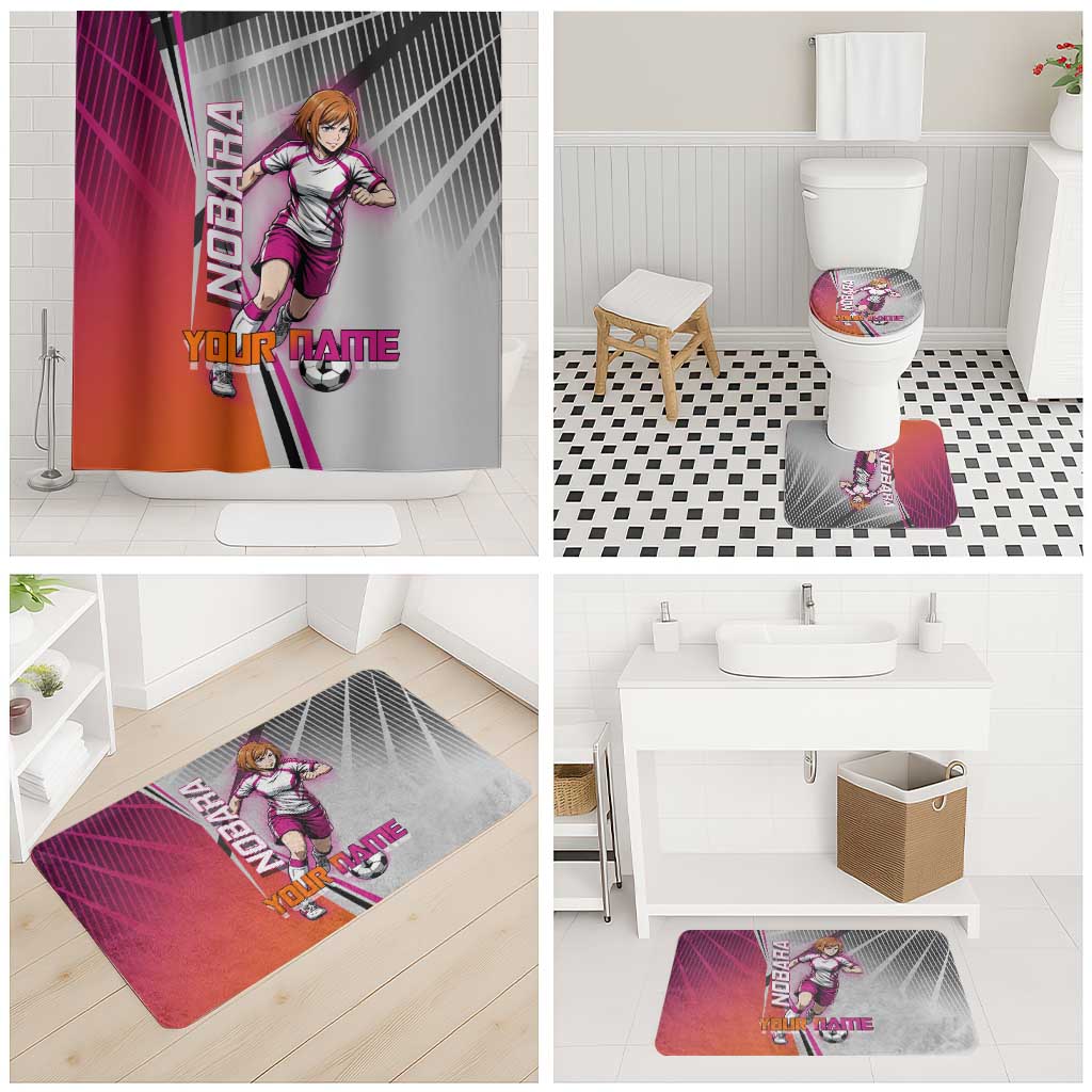 Personalized Nobara Kugisaki Jujutsu Kaisen Bathroom Set with Pink Orange Gradient and Action Kick Pose