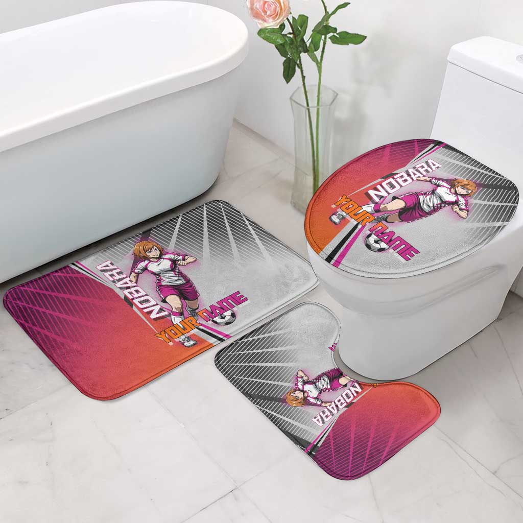 Personalized Nobara Kugisaki Jujutsu Kaisen Bathroom Set with Pink Orange Gradient and Action Kick Pose