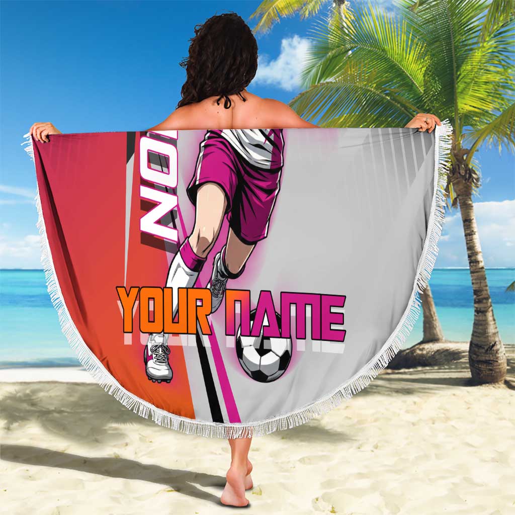 Personalized Nobara Kugisaki Jujutsu Kaisen Beach Blanket with Pink Orange Gradient and Action Kick Pose