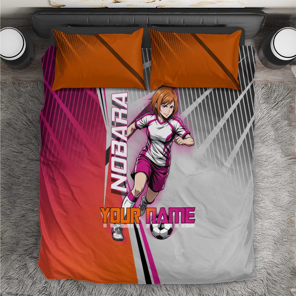 Personalized Nobara Kugisaki Jujutsu Kaisen Bedding Set with Pink Orange Gradient and Action Kick Pose