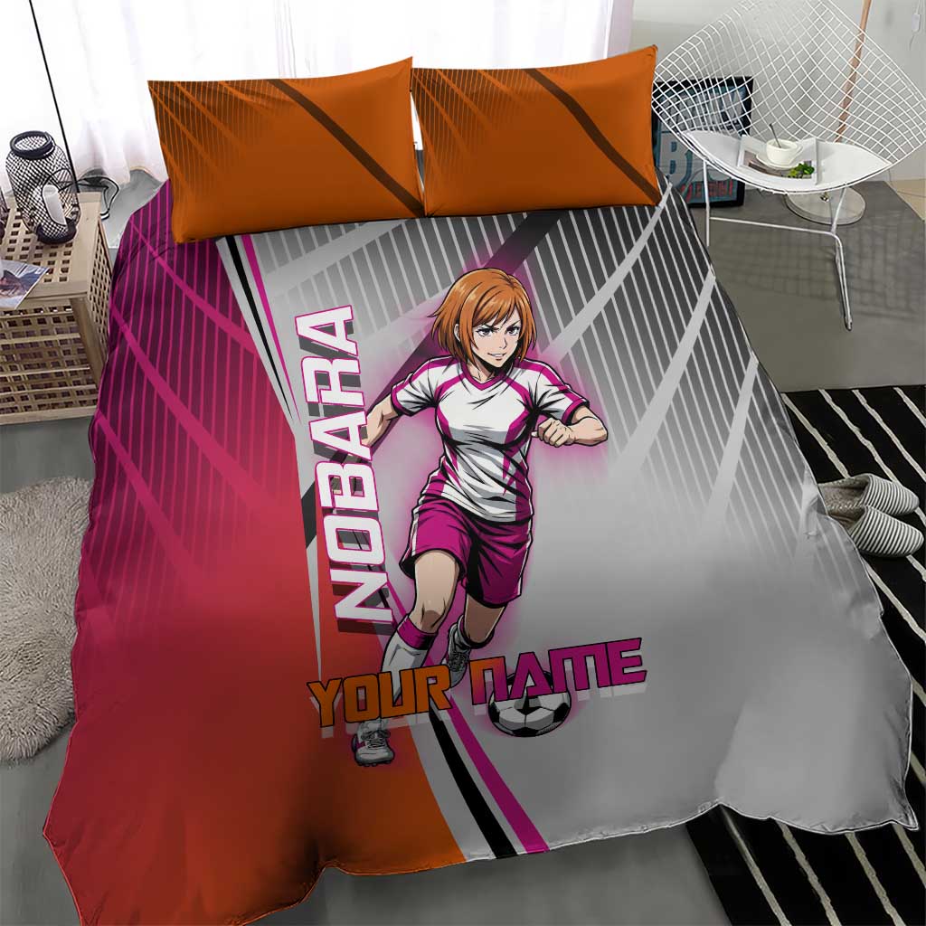 Personalized Nobara Kugisaki Jujutsu Kaisen Bedding Set with Pink Orange Gradient and Action Kick Pose