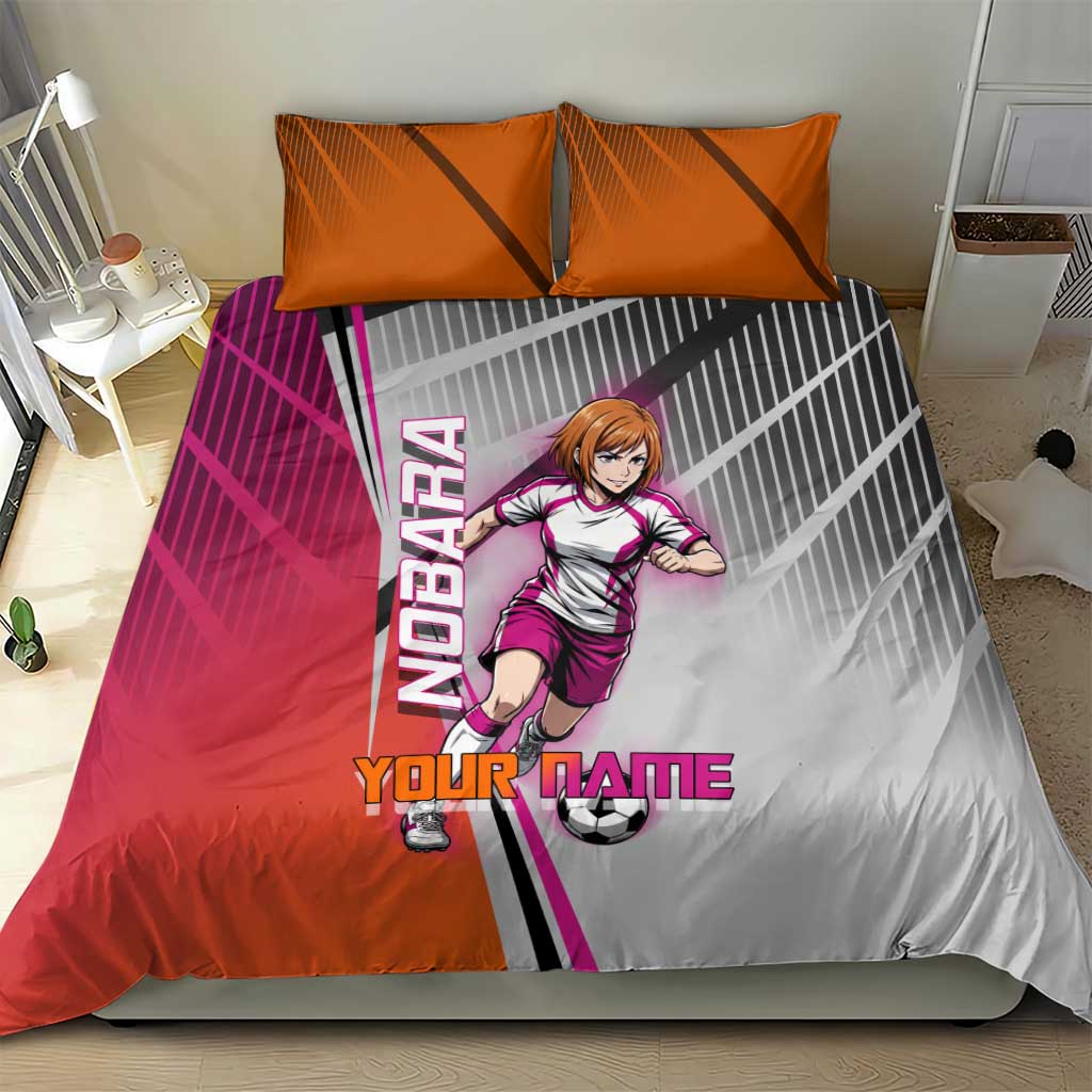 Personalized Nobara Kugisaki Jujutsu Kaisen Bedding Set with Pink Orange Gradient and Action Kick Pose
