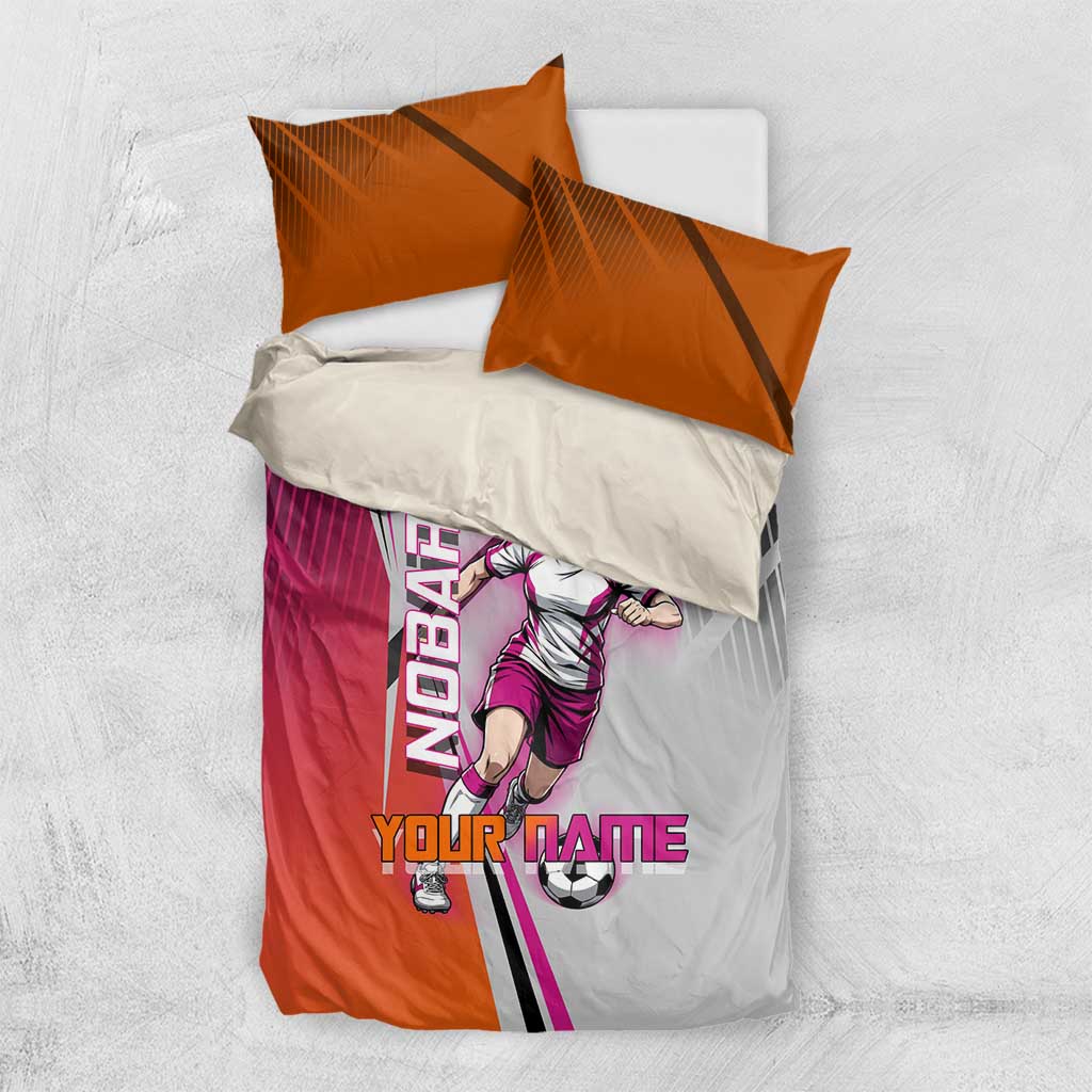 Personalized Nobara Kugisaki Jujutsu Kaisen Bedding Set with Pink Orange Gradient and Action Kick Pose