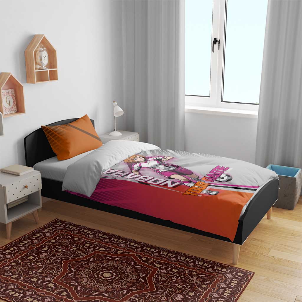 Personalized Nobara Kugisaki Jujutsu Kaisen Bedding Set with Pink Orange Gradient and Action Kick Pose