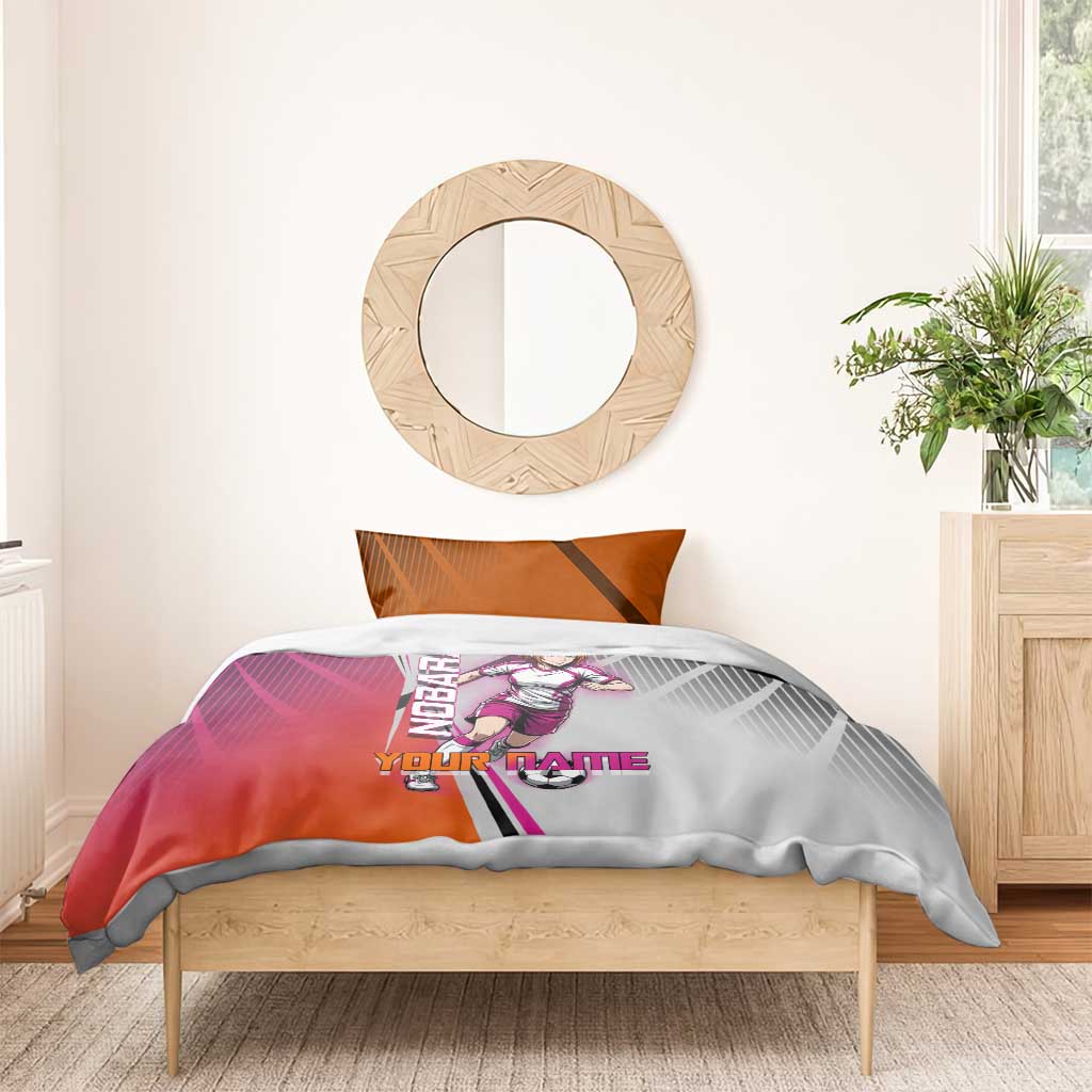Personalized Nobara Kugisaki Jujutsu Kaisen Bedding Set with Pink Orange Gradient and Action Kick Pose