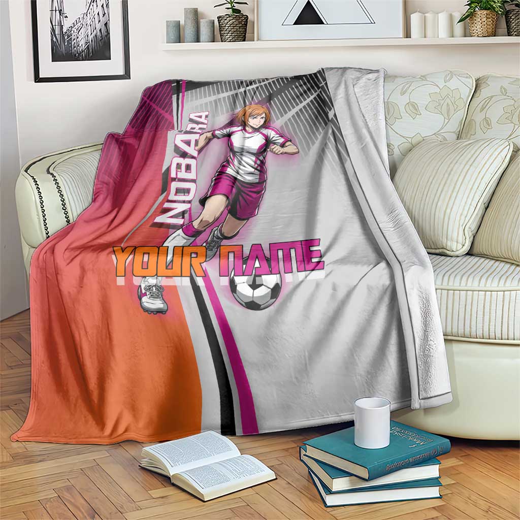 Personalized Nobara Kugisaki Jujutsu Kaisen Blanket with Pink Orange Gradient and Action Kick Pose