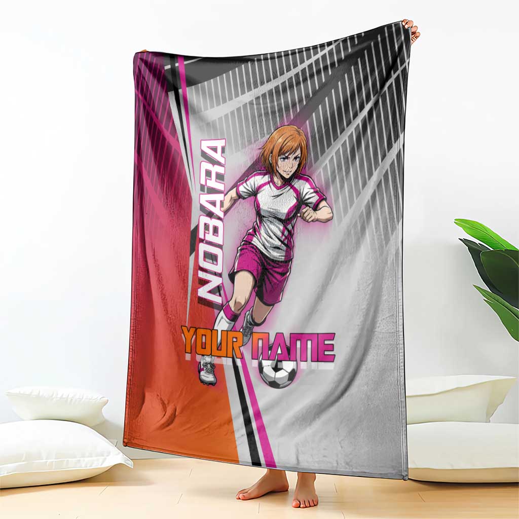 Personalized Nobara Kugisaki Jujutsu Kaisen Blanket with Pink Orange Gradient and Action Kick Pose