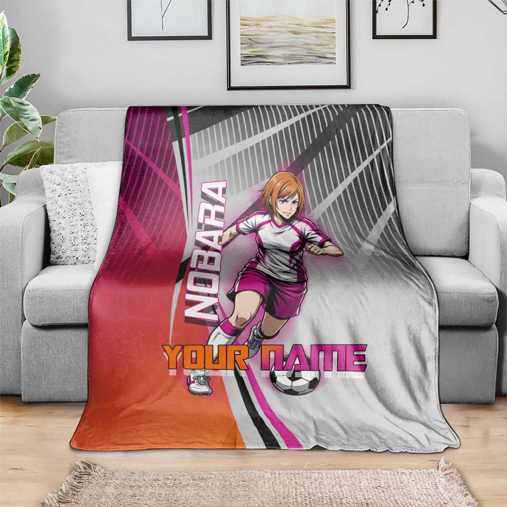 Personalized Nobara Kugisaki Jujutsu Kaisen Blanket with Pink Orange Gradient and Action Kick Pose