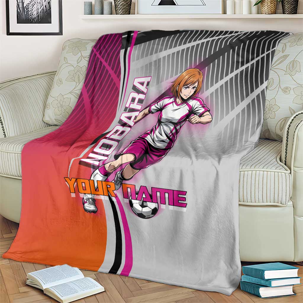 Personalized Nobara Kugisaki Jujutsu Kaisen Blanket with Pink Orange Gradient and Action Kick Pose