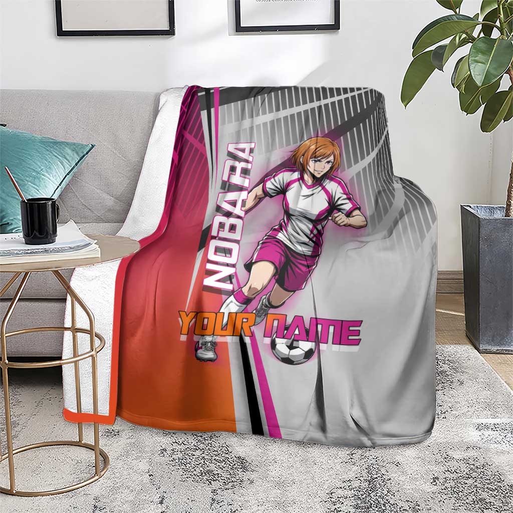 Personalized Nobara Kugisaki Jujutsu Kaisen Blanket with Pink Orange Gradient and Action Kick Pose