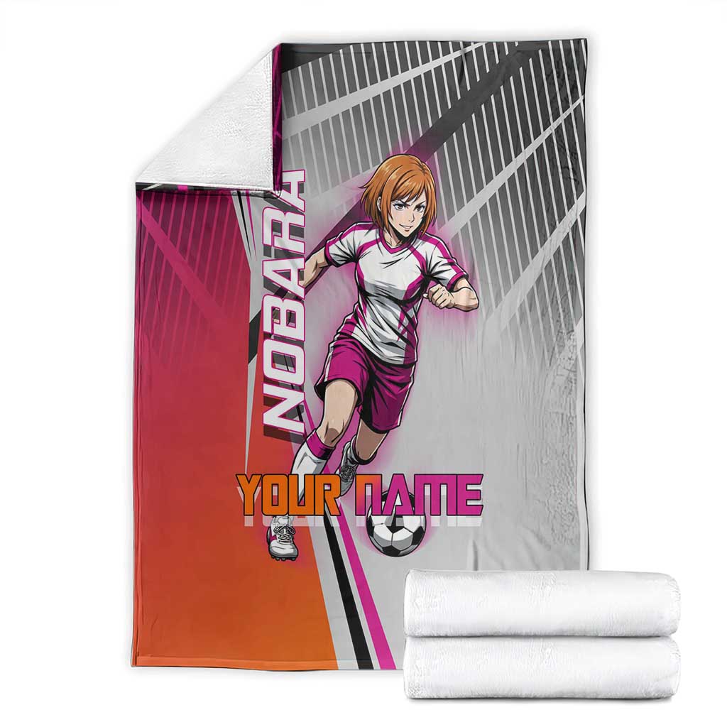 Personalized Nobara Kugisaki Jujutsu Kaisen Blanket with Pink Orange Gradient and Action Kick Pose