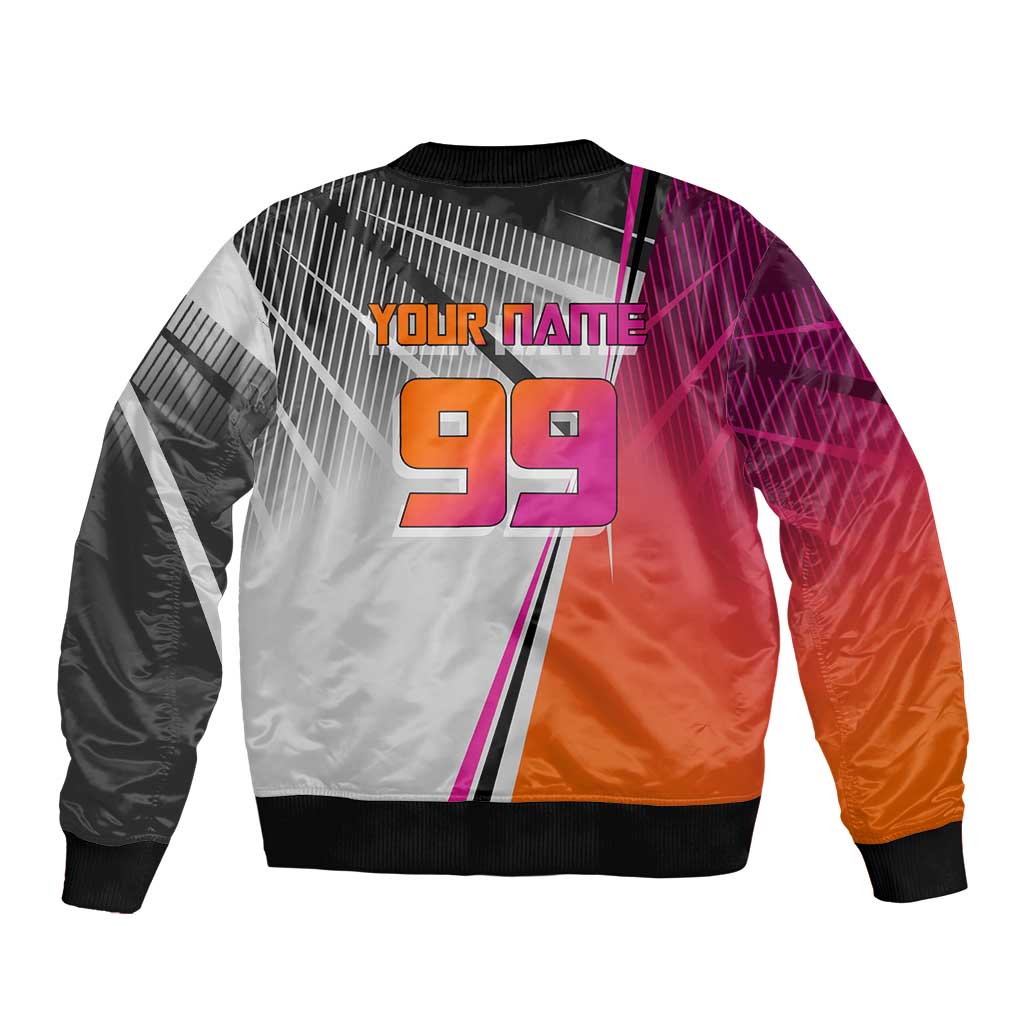 Personalized Nobara Kugisaki Jujutsu Kaisen Bomber Jacket with Pink Orange Gradient and Action Kick Pose