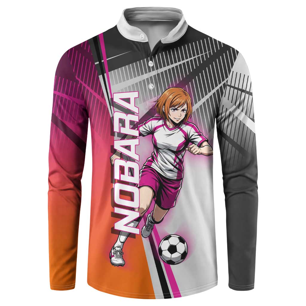 Personalized Nobara Kugisaki Jujutsu Kaisen Button Sweatshirt with Pink Orange Gradient and Action Kick Pose