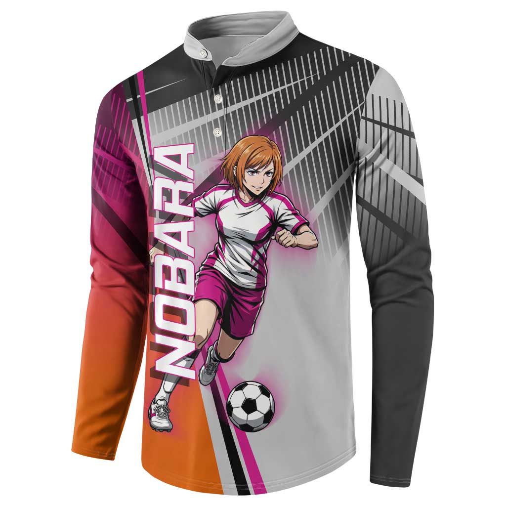 Personalized Nobara Kugisaki Jujutsu Kaisen Button Sweatshirt with Pink Orange Gradient and Action Kick Pose