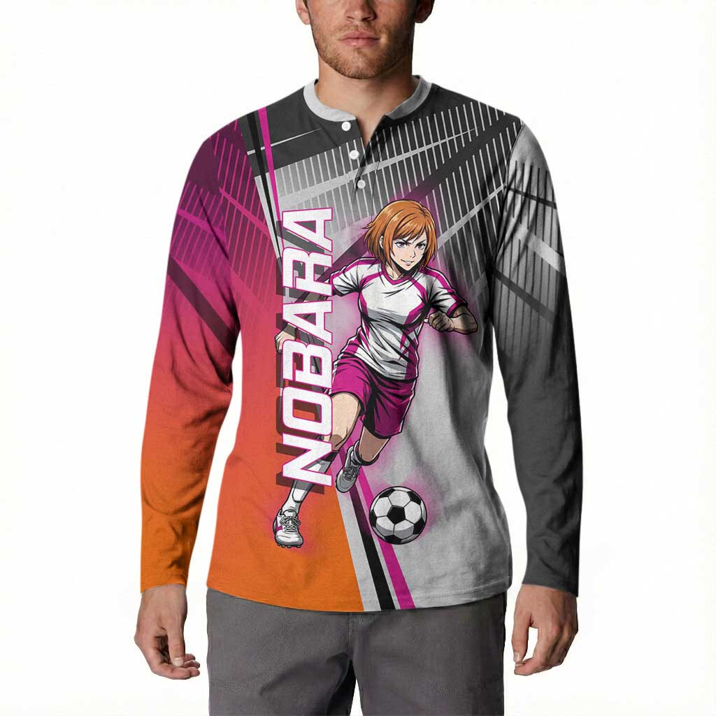Personalized Nobara Kugisaki Jujutsu Kaisen Button Sweatshirt with Pink Orange Gradient and Action Kick Pose
