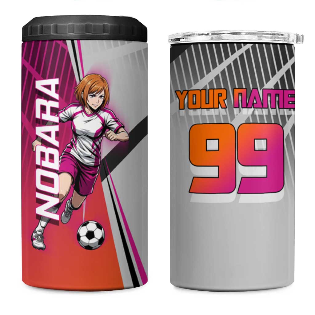 Personalized Nobara Kugisaki Jujutsu Kaisen 4 in 1 Can Cooler Tumbler with Pink Orange Gradient and Action Kick Pose