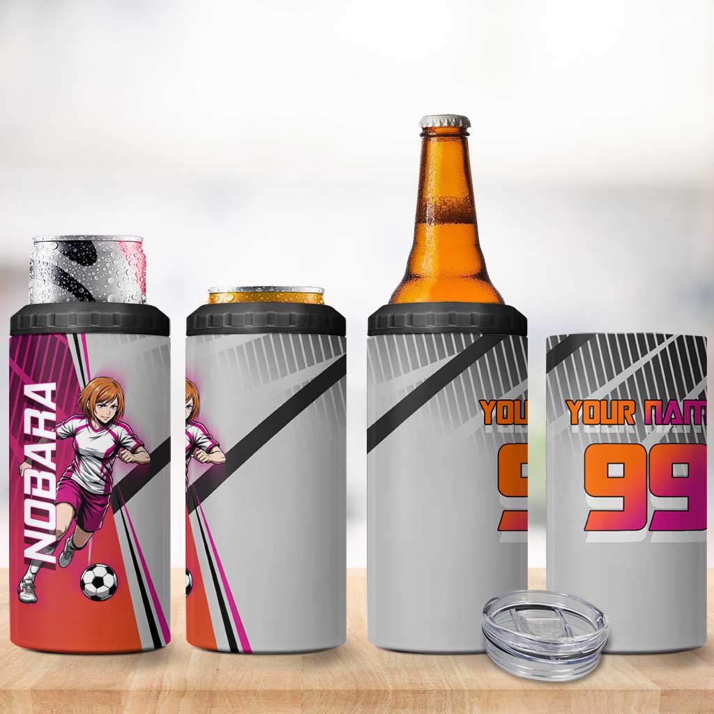 Personalized Nobara Kugisaki Jujutsu Kaisen 4 in 1 Can Cooler Tumbler with Pink Orange Gradient and Action Kick Pose