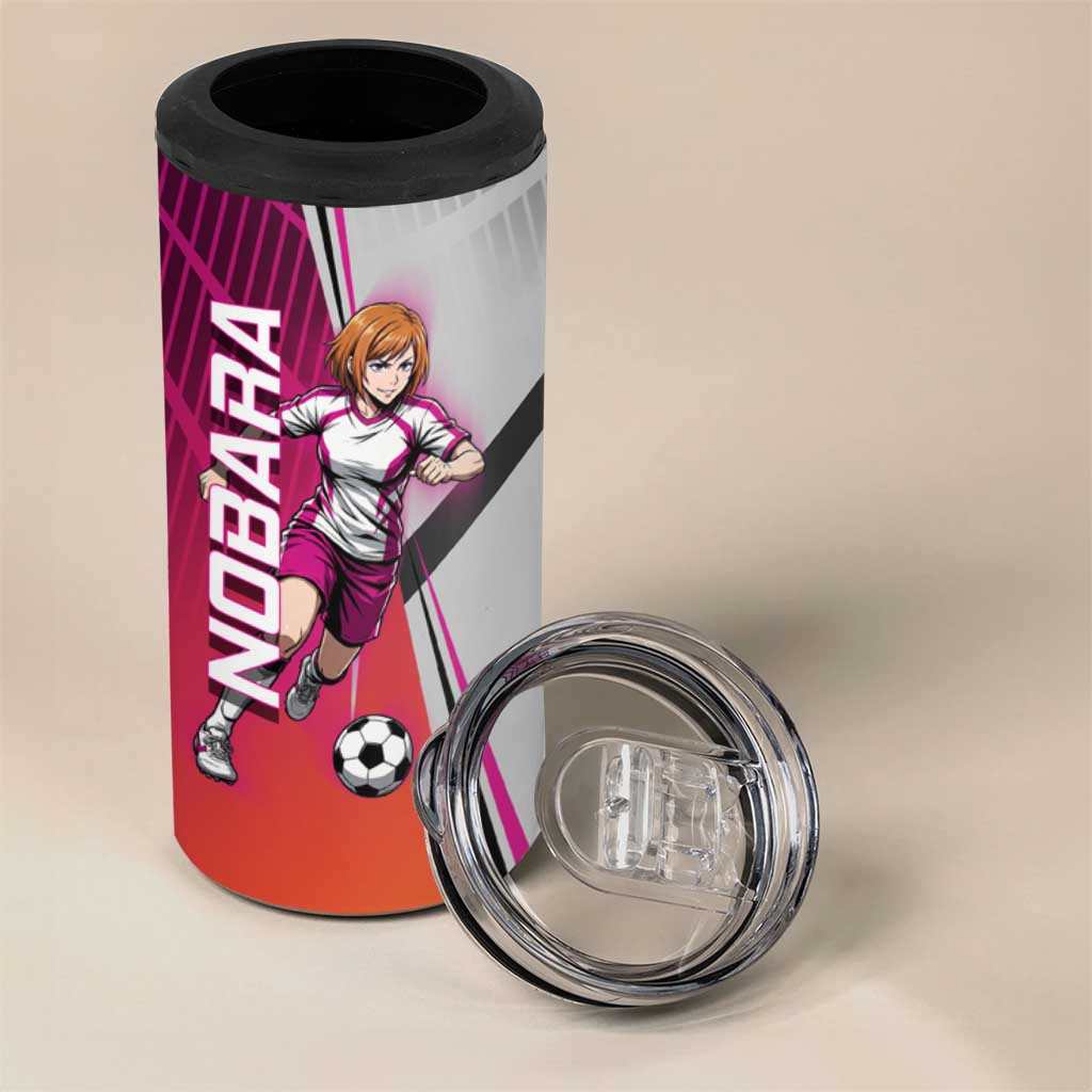 Personalized Nobara Kugisaki Jujutsu Kaisen 4 in 1 Can Cooler Tumbler with Pink Orange Gradient and Action Kick Pose