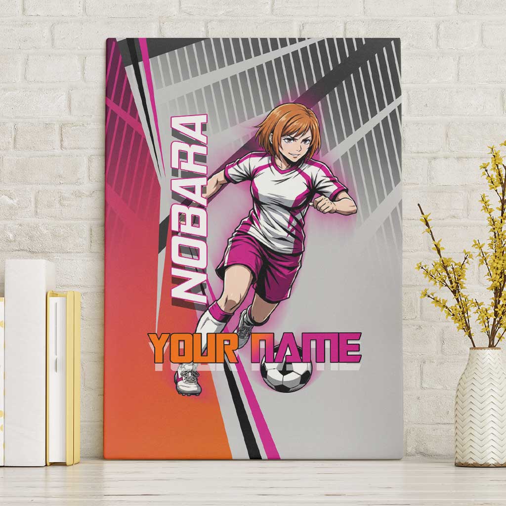 Personalized Nobara Kugisaki Jujutsu Kaisen Canvas Wall Art with Pink Orange Gradient and Action Kick Pose