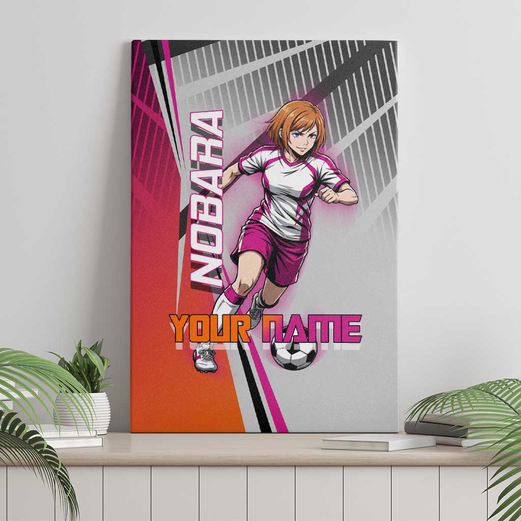 Personalized Nobara Kugisaki Jujutsu Kaisen Canvas Wall Art with Pink Orange Gradient and Action Kick Pose
