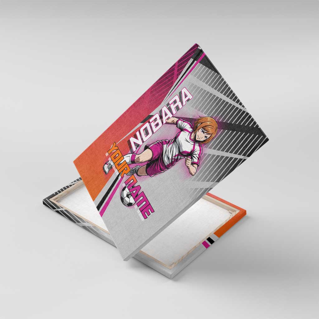 Personalized Nobara Kugisaki Jujutsu Kaisen Canvas Wall Art with Pink Orange Gradient and Action Kick Pose