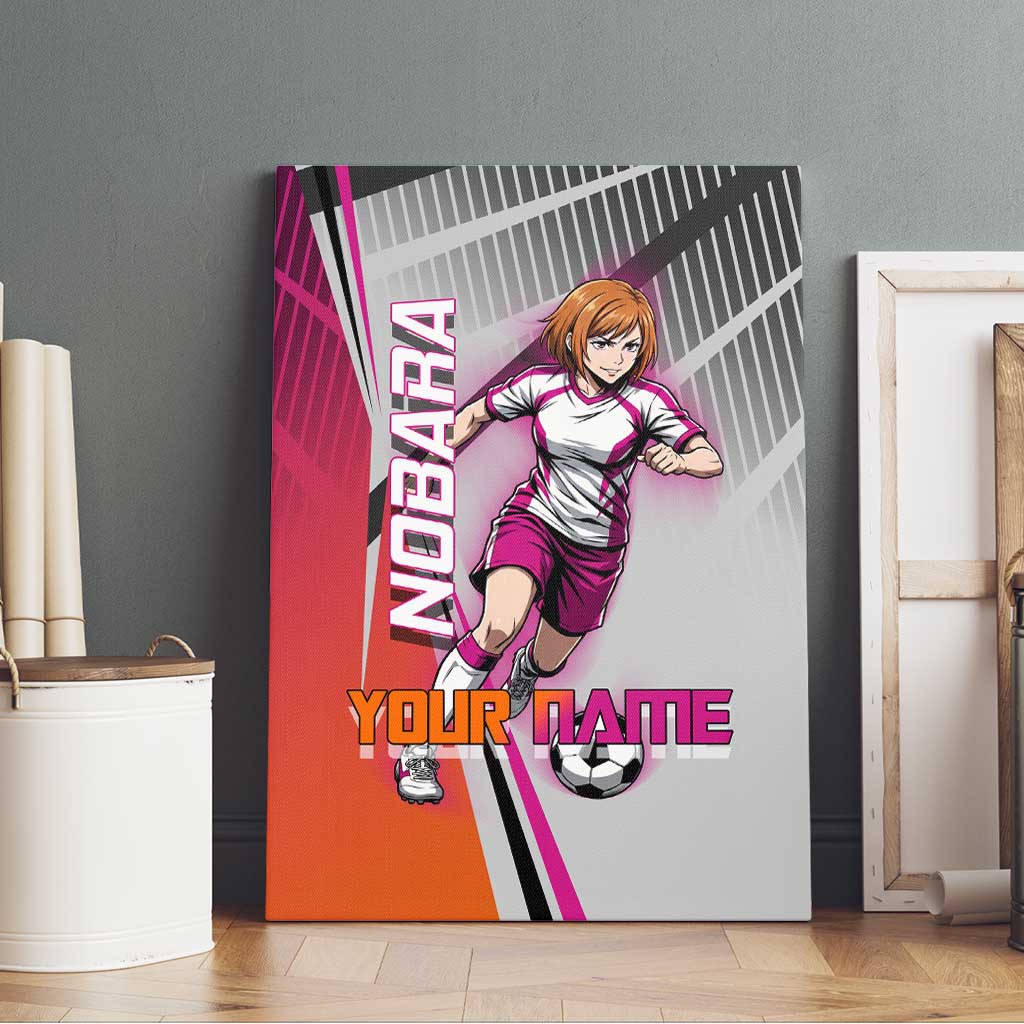 Personalized Nobara Kugisaki Jujutsu Kaisen Canvas Wall Art with Pink Orange Gradient and Action Kick Pose
