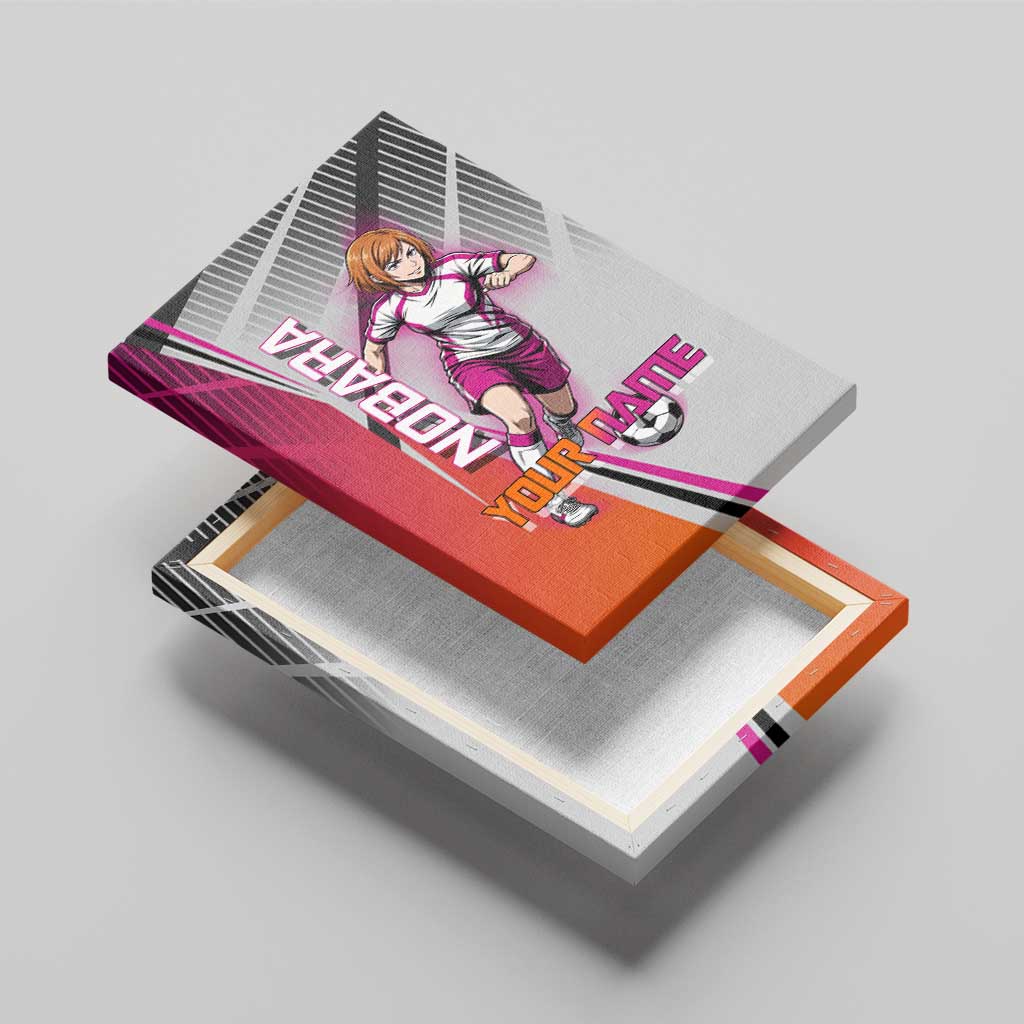 Personalized Nobara Kugisaki Jujutsu Kaisen Canvas Wall Art with Pink Orange Gradient and Action Kick Pose