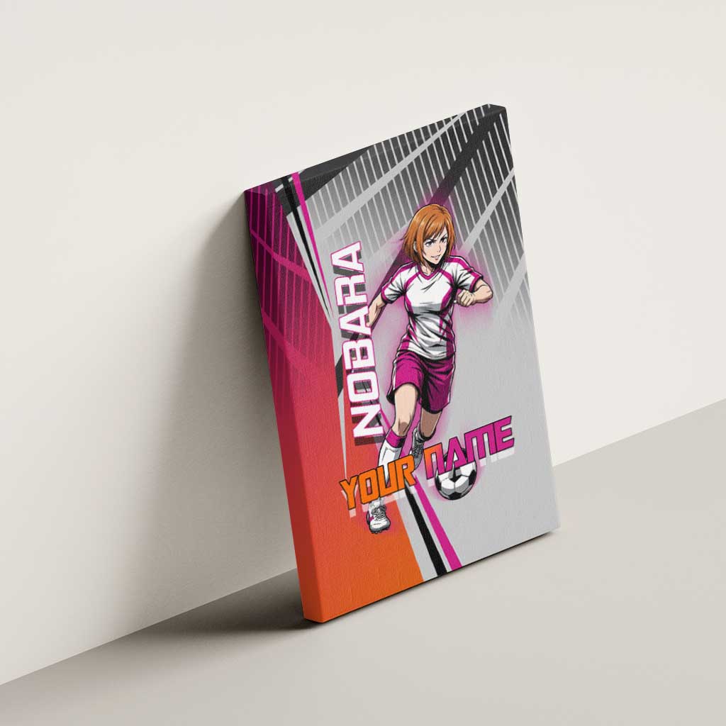 Personalized Nobara Kugisaki Jujutsu Kaisen Canvas Wall Art with Pink Orange Gradient and Action Kick Pose