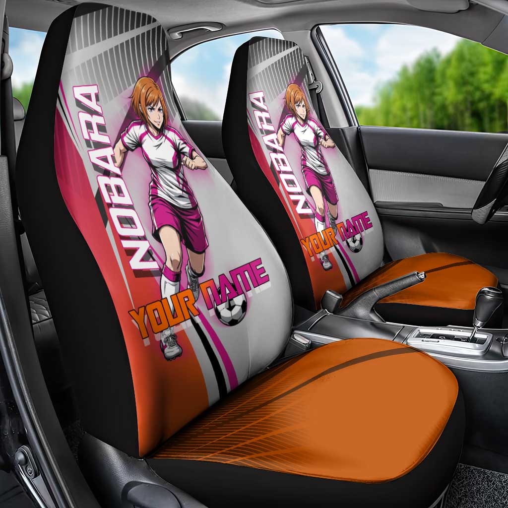 Personalized Nobara Kugisaki Jujutsu Kaisen Car Seat Cover with Pink Orange Gradient and Action Kick Pose