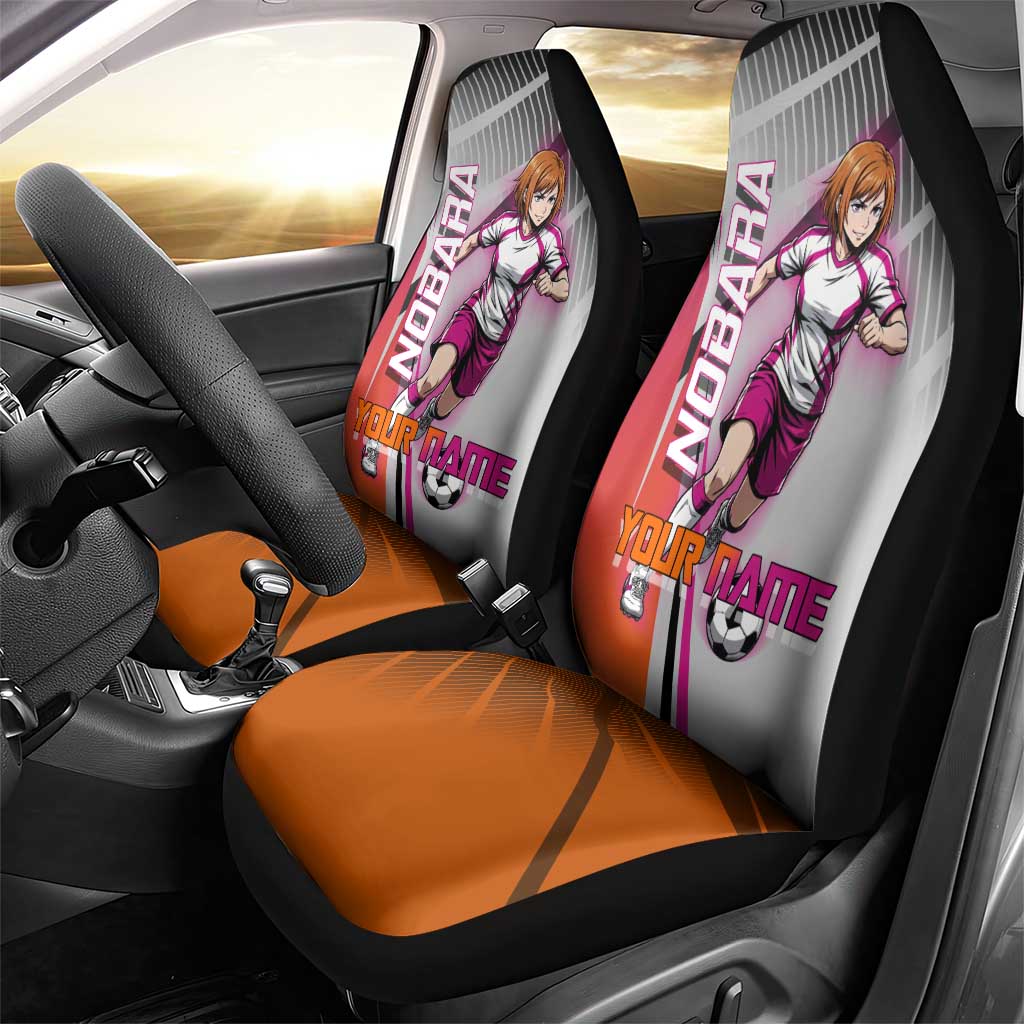Personalized Nobara Kugisaki Jujutsu Kaisen Car Seat Cover with Pink Orange Gradient and Action Kick Pose