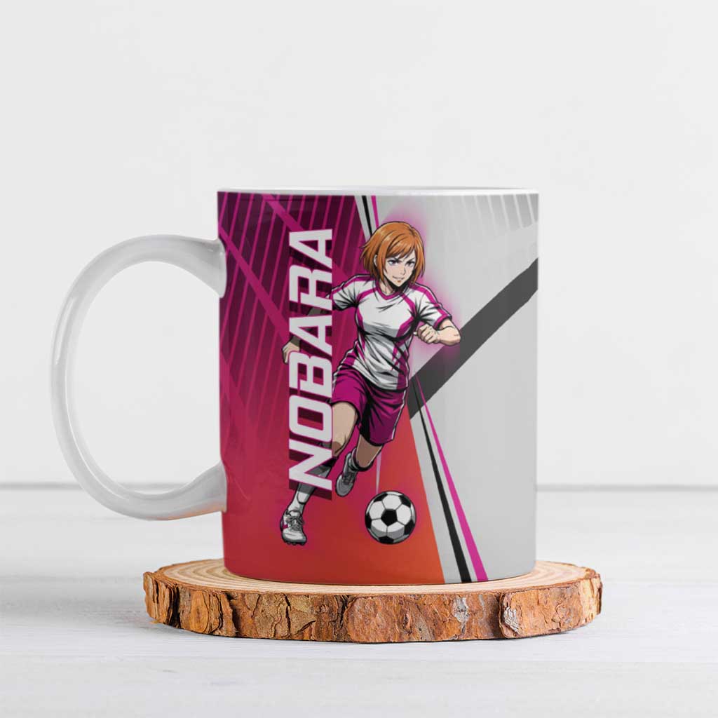 Personalized Nobara Kugisaki Jujutsu Kaisen Ceramic Mug with Pink Orange Gradient and Action Kick Pose