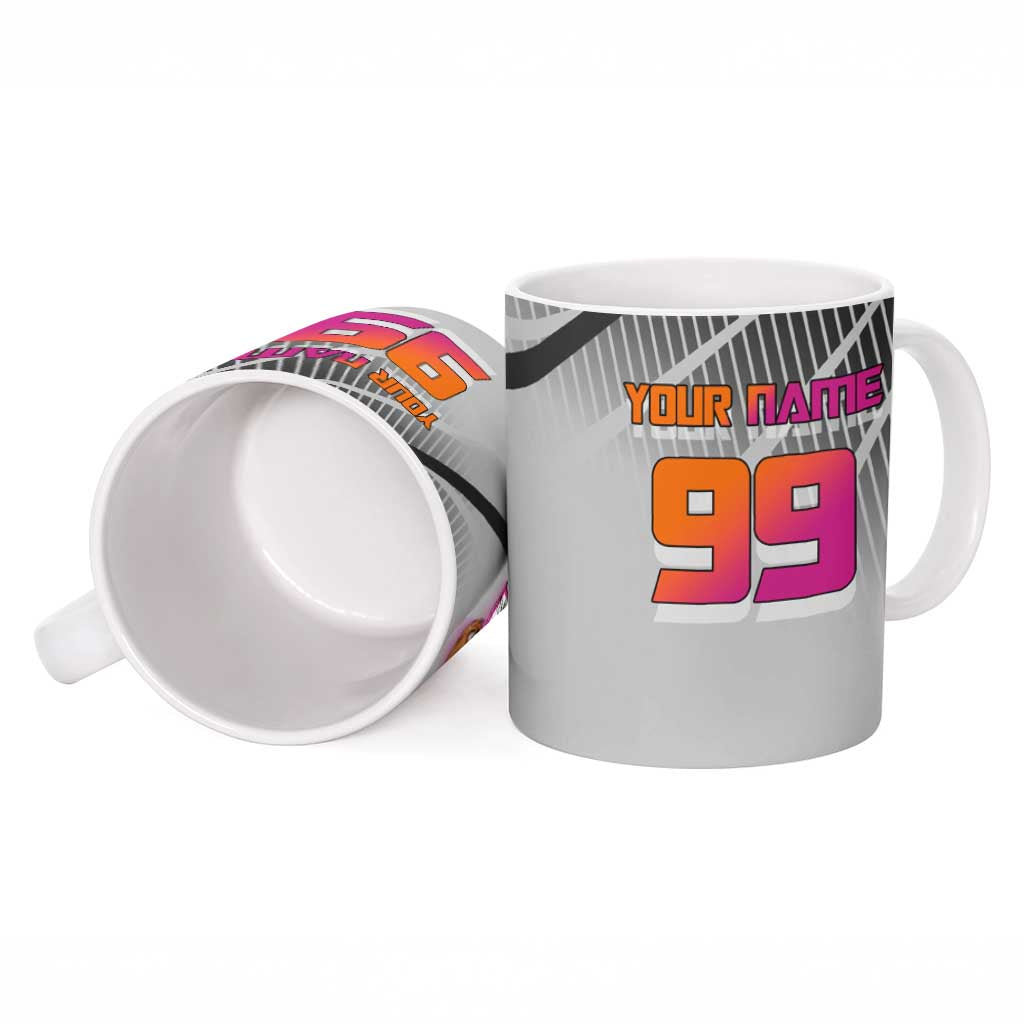 Personalized Nobara Kugisaki Jujutsu Kaisen Ceramic Mug with Pink Orange Gradient and Action Kick Pose