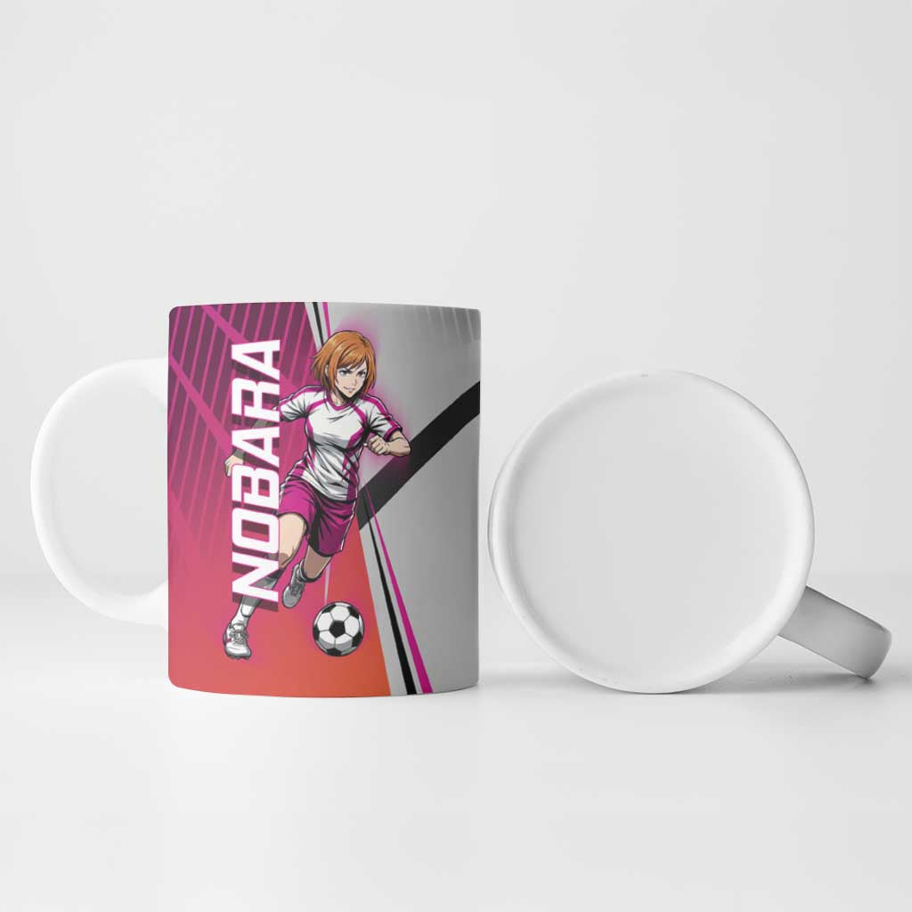 Personalized Nobara Kugisaki Jujutsu Kaisen Ceramic Mug with Pink Orange Gradient and Action Kick Pose
