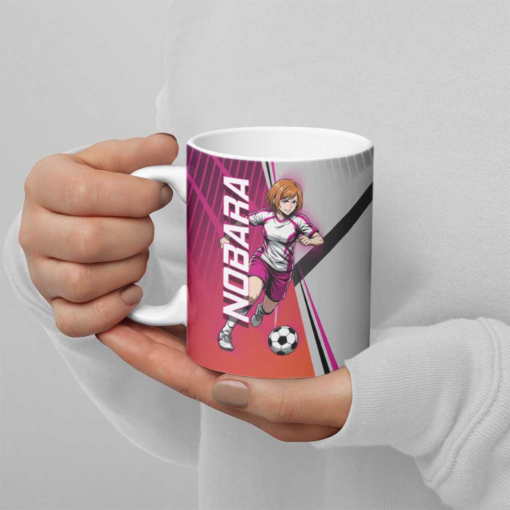 Personalized Nobara Kugisaki Jujutsu Kaisen Ceramic Mug with Pink Orange Gradient and Action Kick Pose