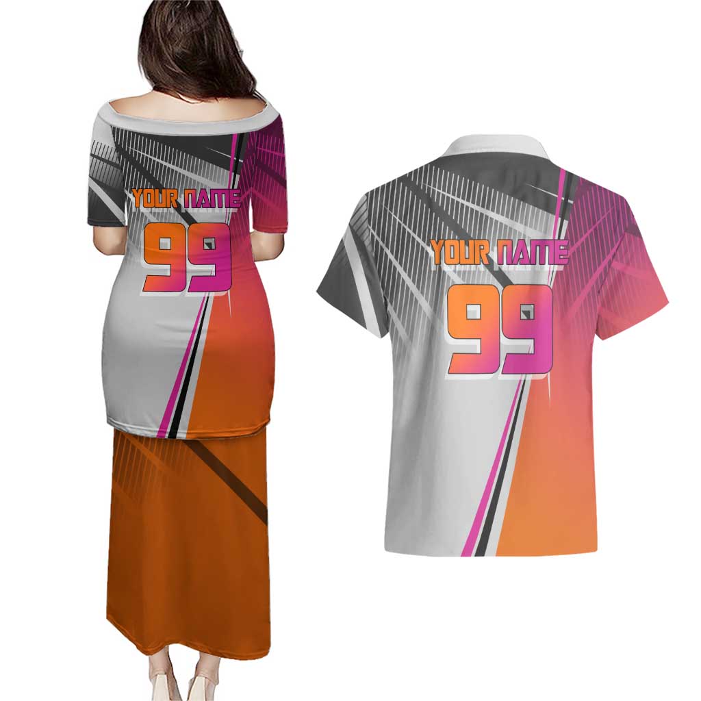 Personalized Nobara Kugisaki Jujutsu Kaisen Couples Matching Puletasi and Hawaiian Shirt with Pink Orange Gradient and Action Kick Pose