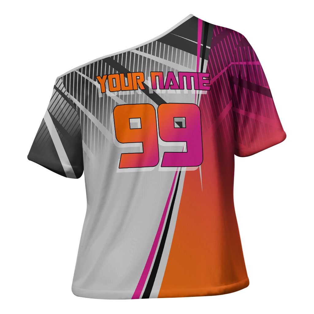 Personalized Nobara Kugisaki Jujutsu Kaisen Cross Shoulder Shirt with Pink Orange Gradient and Action Kick Pose