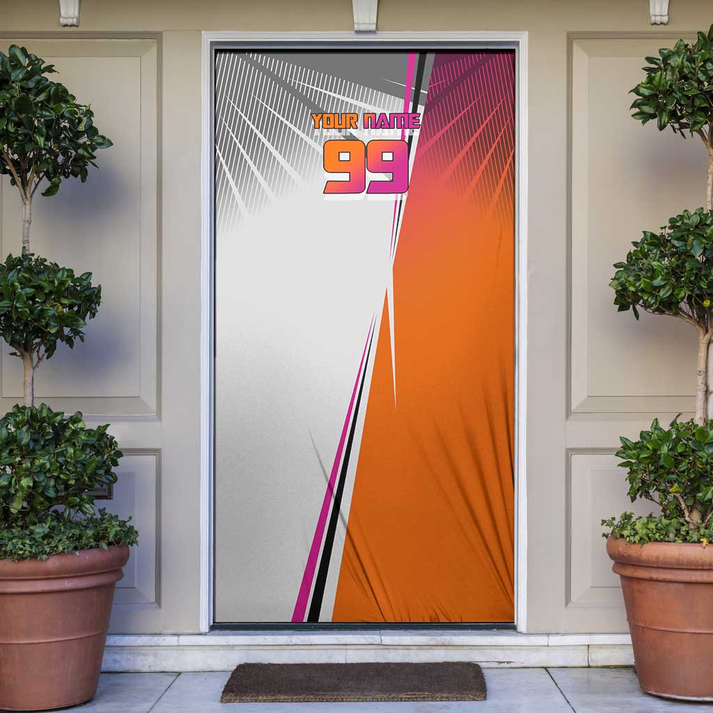 Personalized Nobara Kugisaki Jujutsu Kaisen Door Cover with Pink Orange Gradient and Action Kick Pose