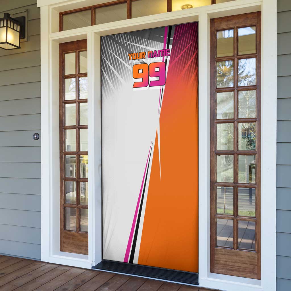 Personalized Nobara Kugisaki Jujutsu Kaisen Door Cover with Pink Orange Gradient and Action Kick Pose