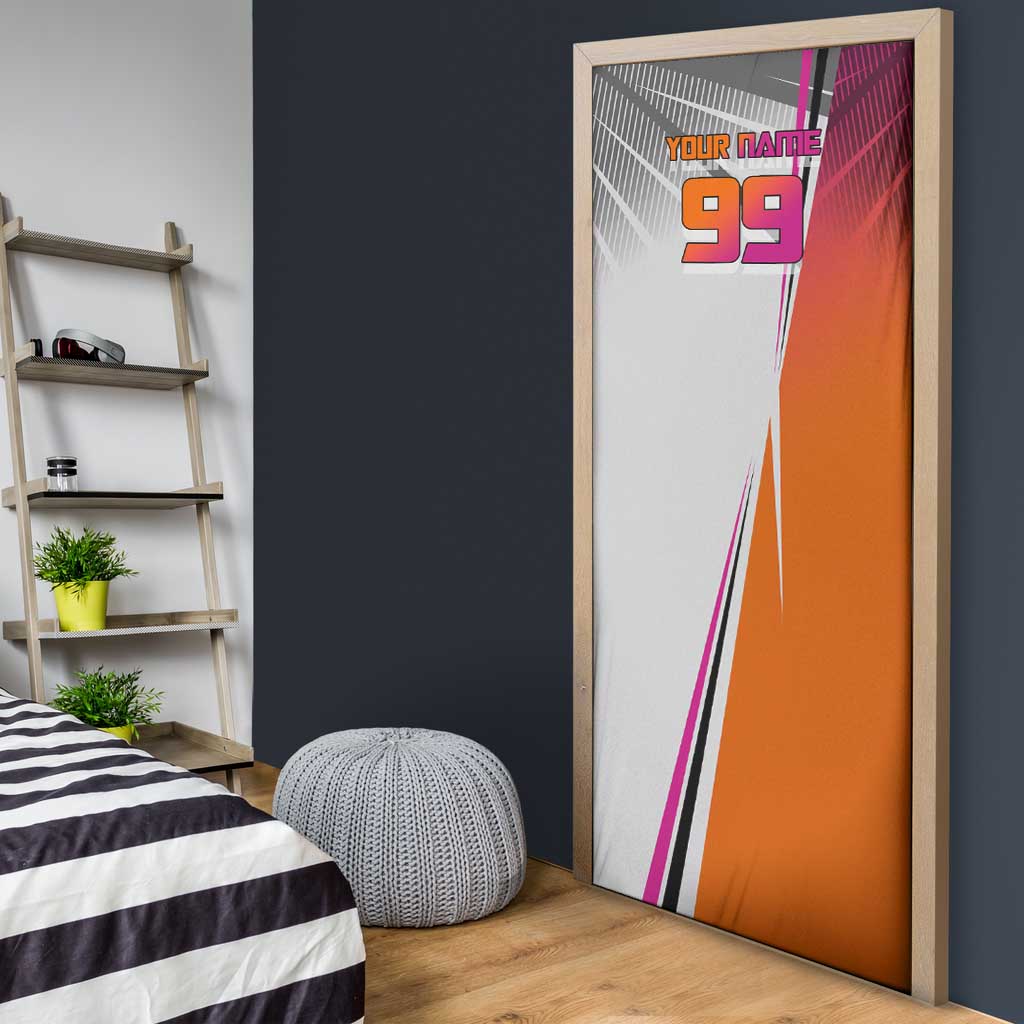 Personalized Nobara Kugisaki Jujutsu Kaisen Door Cover with Pink Orange Gradient and Action Kick Pose