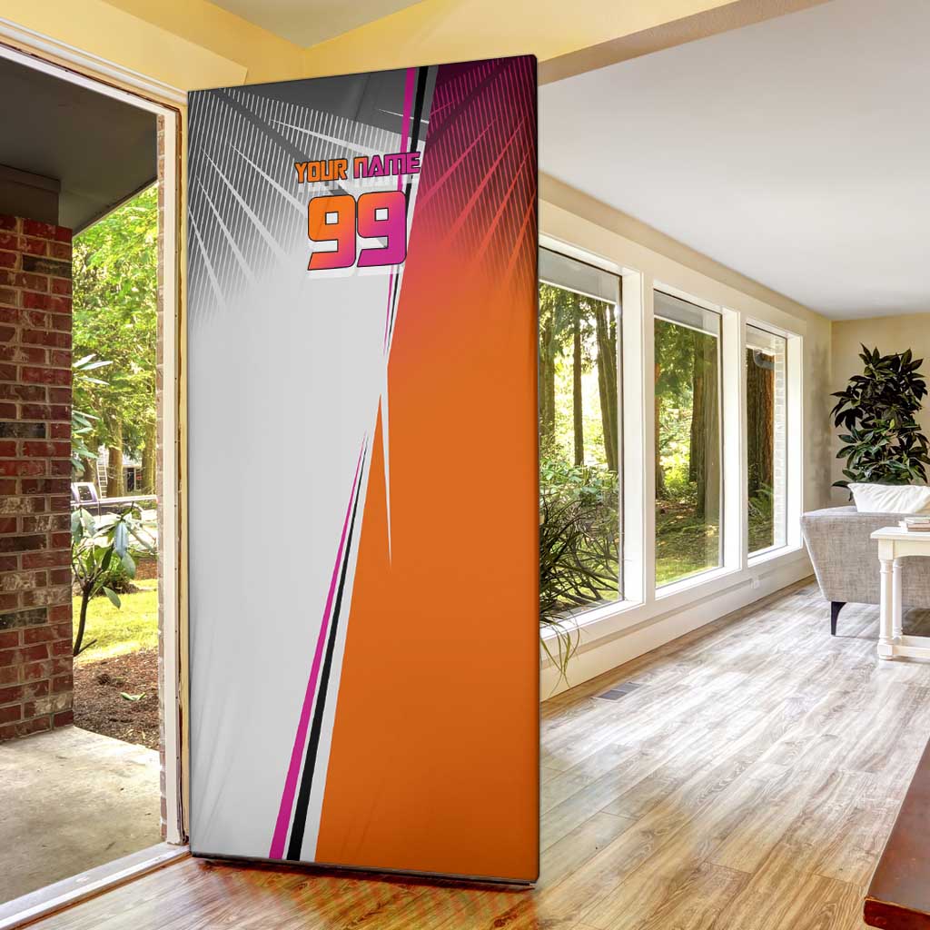 Personalized Nobara Kugisaki Jujutsu Kaisen Door Cover with Pink Orange Gradient and Action Kick Pose