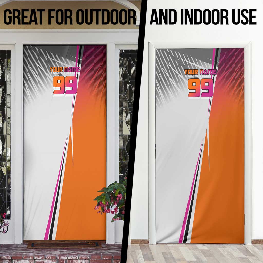 Personalized Nobara Kugisaki Jujutsu Kaisen Door Cover with Pink Orange Gradient and Action Kick Pose