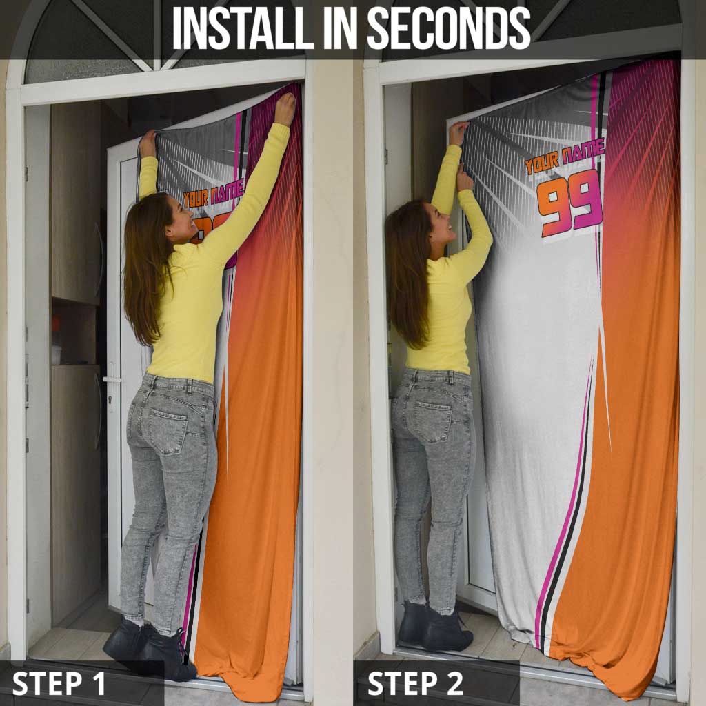 Personalized Nobara Kugisaki Jujutsu Kaisen Door Cover with Pink Orange Gradient and Action Kick Pose